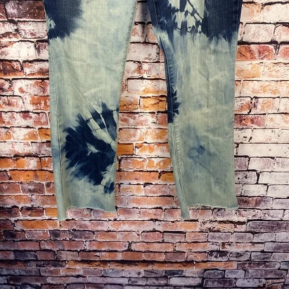 Lee Blue Tie-Dye Mid Rise Bootcut Fringe Hem Stretch hippie Jeans Size 10 - Picture 5 of 14